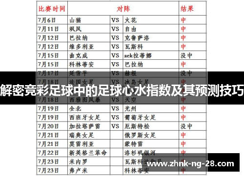 解密竞彩足球中的足球心水指数及其预测技巧