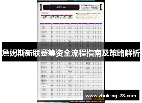 詹姆斯新联赛筹资全流程指南及策略解析